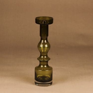 Riihimäen lasi Pompadour kynttilänjalka, oliivinvihreä, suunnittelija Nanny Still,