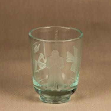 Riihimäen lasi Karjalamalja, vaaleanvihreä, suunnittelija , Sota-aihe