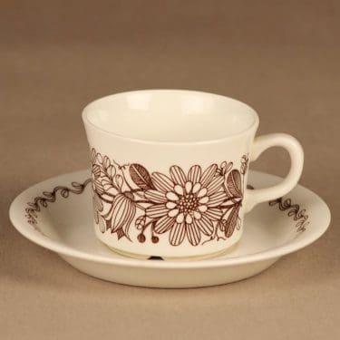 Arabia Elina kahvikuppi, ruskea, suunnittelija Esteri Tomula, kukka