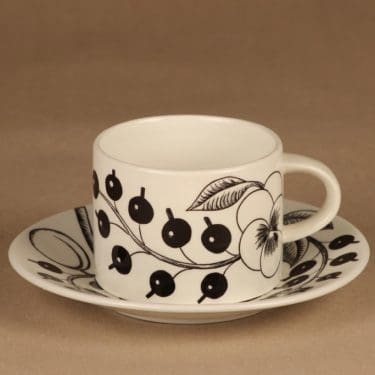 Arabia paratiisi teekuppi, mustavalkoinen, suunnittelija Birger Kaipiainen, kukka
