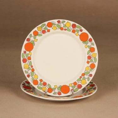 Arabia Jaffa lautanen, monivärinen, 2 kpl, suunnittelija Laila Hakala, hedelmä, tilaustyö