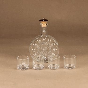 Riihimäen lasi Lumitähti Karahvi 20 cl ja lasit (4), kirkas, 1+4 kpl, suunnittelija Nanny Still,