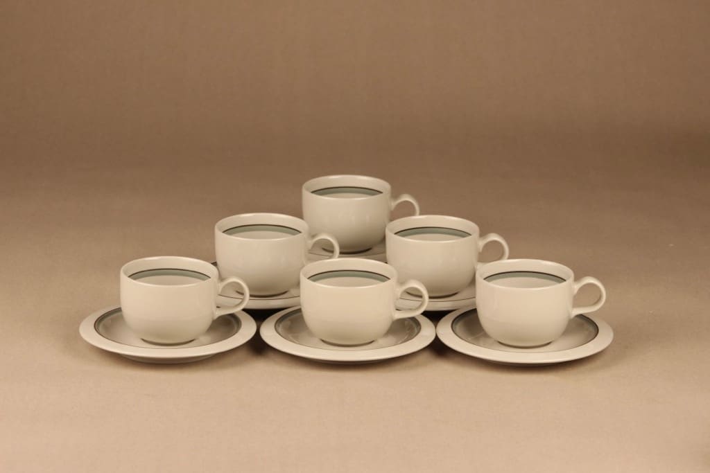 Arabia Airisto kahvikuppi, raitakoriste, 6 kpl, suunnittelija Inkeri Leivo, raitakoriste
