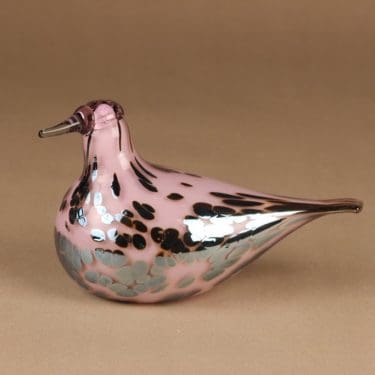 Nuutajärvi lintu , Rubiroosa, suunnittelija Oiva Toikka, Rubiroosa, signeerattu