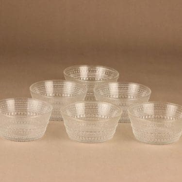 Nuutajärvi Kastehelmi jälkiruokakulho, kirkas, 6 kpl, suunnittelija Oiva Toikka,