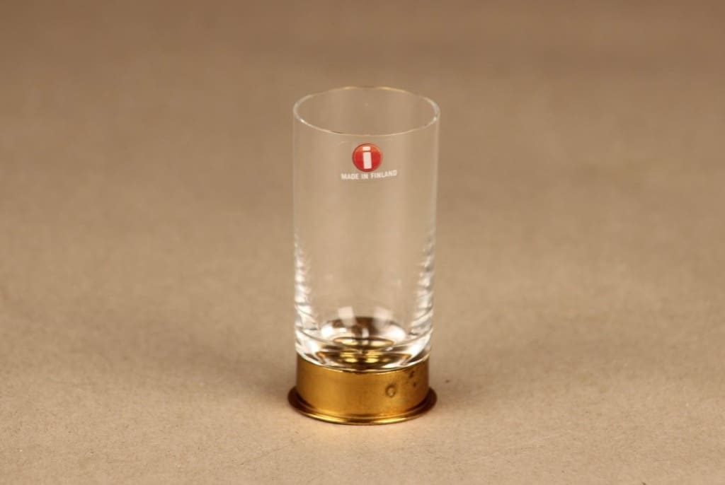 Iittala Caliber snapsilasi, 4 cl, suunnittelija Valto Kokko, 4 cl, messinkihylsy