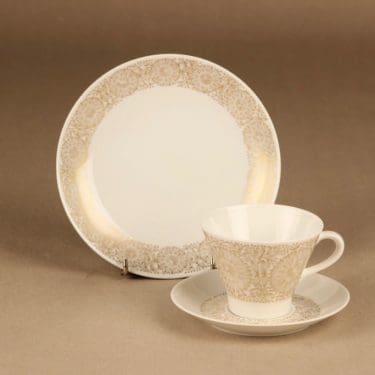 Arabia Filigran coffee cup and plates(2), gold designer Raija Uosikkinen