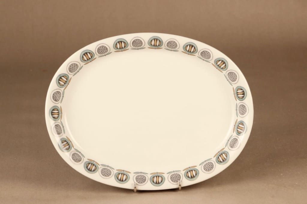 Arabia Olivia tarjoiluvati, siniharmaa, suunnittelija Raija Uosikkinen, kukka, asbrakti