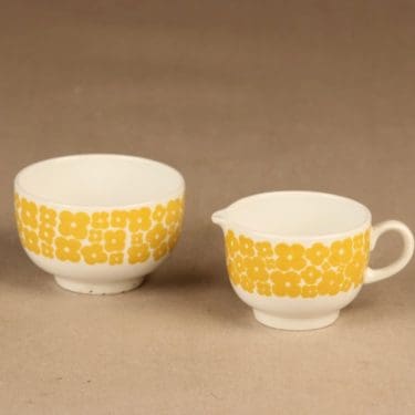 Arabia Leinikki sokerikko ja kermakko, keltainen, suunnittelija tuntematon,