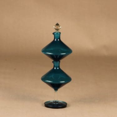 Riihimäen lasi Harlekiini etikka- ja öljykarahvi, turkoosi, suunnittelija Nanny Still, 2-osainen