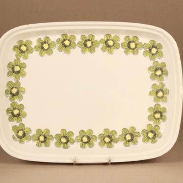 Arabia Primavera tarjoiluvati, vihreä, suunnittelija Esteri Tomula, kukka, retro