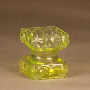 Riihimäen lasi Kehrä kääntömaljakko, keltainen, suunnittelija Tamara Aladin,