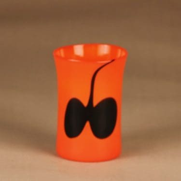 Nuutajärvi N553 maljakko, oranssi, musta, suunnittelija Heikki Orvola,