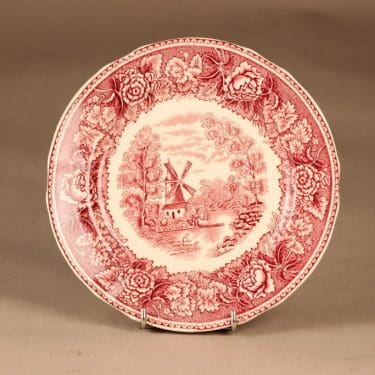 Arabia Maisema salaattilautanen, punainen, suunnittelija tuntematon, kuparipainokoriste