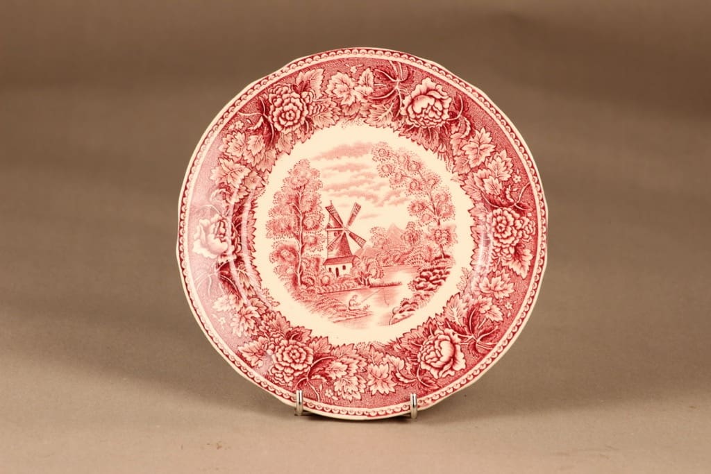 Arabia Maisema salaattilautanen, punainen, suunnittelija tuntematon, kuparipainokoriste