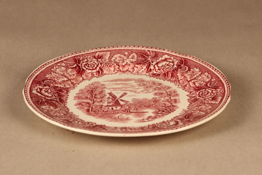 Arabia Maisema salaattilautanen, punainen, suunnittelija tuntematon, kuparipainokoriste kuva 2