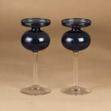 Iittala 2660 kynttilänjalka, sininen, 2 kpl, suunnittelija Erkki Vesanto,