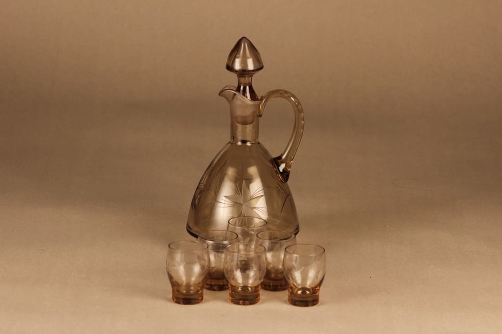 Kumela 517-2803 karahvi ja 6 lasia, suunnittelija Ilmari Kumela,