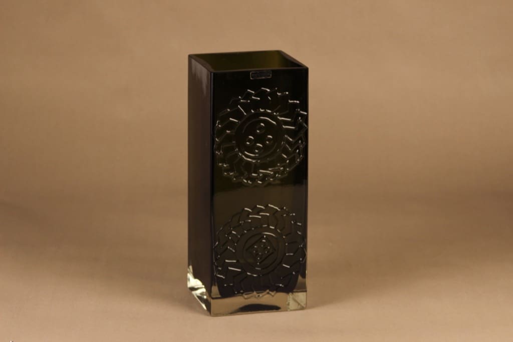 Riihimäen lasi Lucullus maljakko, vihreä, suunnittelija Nanny Still, massiivinen