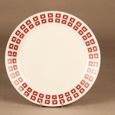 Arabia Eveliina tarjoilulautanen, punainen, musta, suunnittelija Esteri Tomula, serikuva, kukka