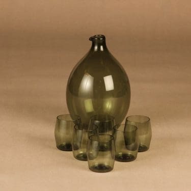 Iittala i-401 Lintupullo caraffe and 6 glass, signed, 1+6 pcs designer Timo Sarpaneva