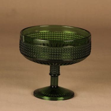 Riihimäen lasi Barokki kulho ja jälkiruokakulhot, vihreä, 7 kpl, suunnittelija Erkkitapio Siiroinen,