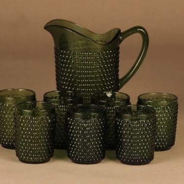 Riihimäen lasi kaadin ja 7 lasia, vihreä, 1+7 kpl, suunnittelija ,