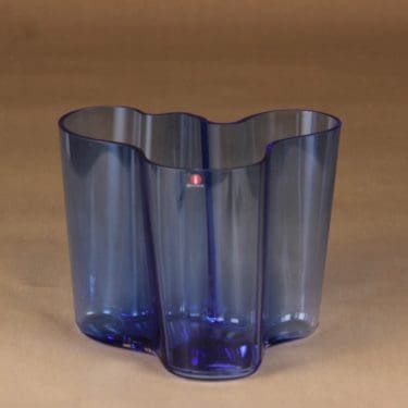 Iittala Aalto Collection blue vase, signed designer Alvar Aalto
