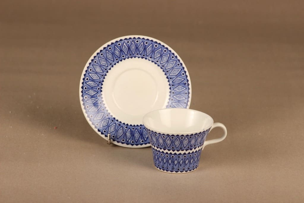 Arabia Lobelia kahvikuppi ja lautaset (2), sininen, suunnittelija Esteri Tomula, ornamentti kuva 3