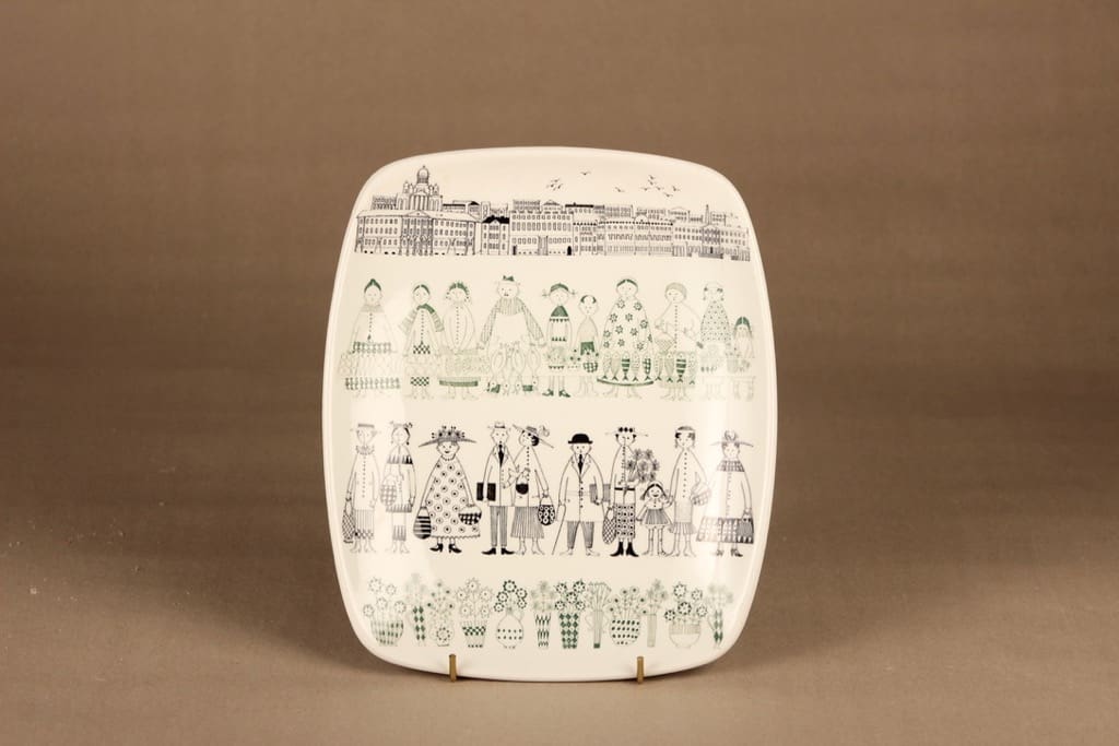 Arabia Kauppatori koristelautanen,, suunnittelija Raija Uosikkinen, , suuri, kuparipainokoriste