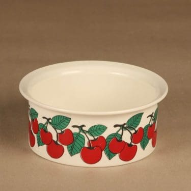 Arabia Kirsikka kulho, punainen, vihreä, suunnittelija Inkeri Seppälä, serikuva