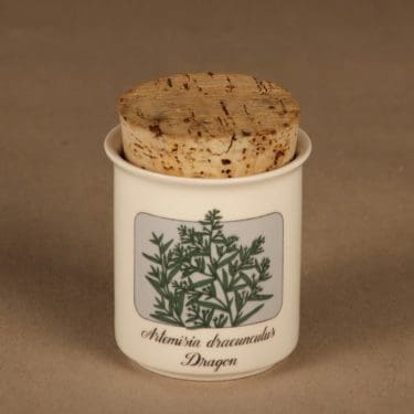 Arabia Rakuuna maustepurkki,, suunnittelija Veikko Roininen, serikuva, mauste