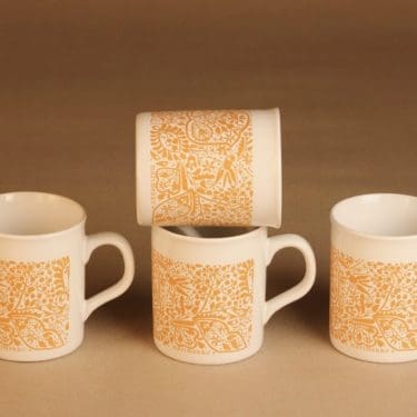 Marimekko muki, oranssi, 4 kpl, suunnittelija Fujiwo ishimoto,