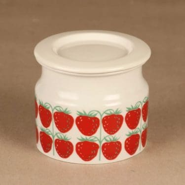 Arabia Pomona mansikka purnukka, suunnittelija Raija Uosikkinen, serikuva, mustikka