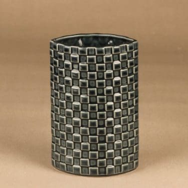 Arabia Harlekiini maljakko, vihreä, harmaa, suunnittelija Kaarina Aho, Ruutu-koriste