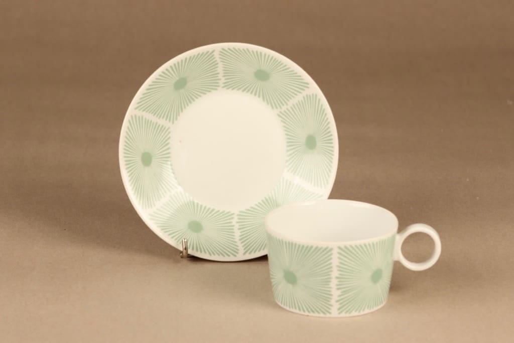 Arabia Nippon kahvikuppi ja lautaset(2), vihreä, suunnittelija Olga Osol, serikuva kuva 3