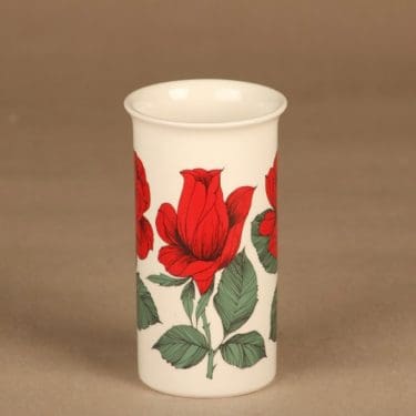 Arabia Myrna maljakko, valkoinen, kulta, suunnittelija Olga Osol, serikuva, kukka