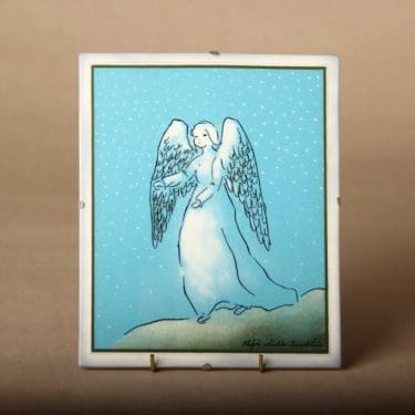 Arabia HLS Oma Enkelini, sinivalkoinen, suunnittelija Heljä Liukko-Sundström, serikuva, enkeli