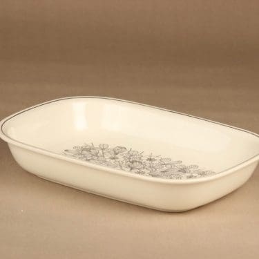 Arabia Krokus vuoka, mustavalkoinen, suunnittelija Esteri Tomula, serikuva, kukka