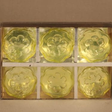 Riihimäen lasi Kasperi jälkiruokakulho, keltainen, 6 kpl, suunnittelija Erkkitapio Siiroinen,