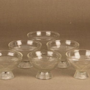 Riihimäen lasi Viiru jälkiruokakulho, kirkas, 6 kpl, suunnittelija Nanny Still,