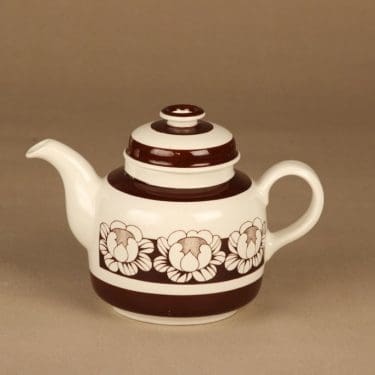 Arabia Katrilli teekaadin, ruskea, valkoinen, suunnittelija Esteri Tomula, serikuva