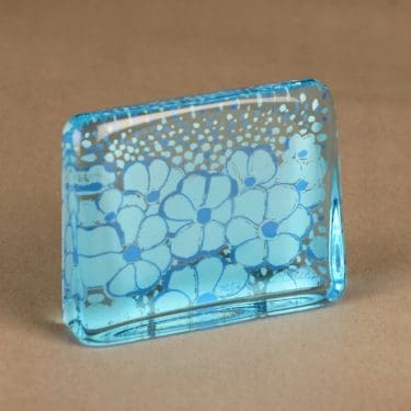 Iittala lasikortti, sininen, suunnittelija Heljä Liukko-Sundström, kukka