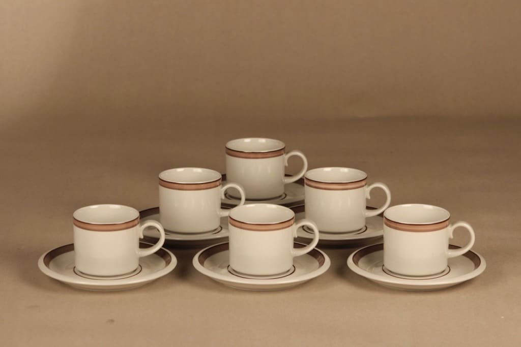 Arabia Kaisa kahvikuppi, raitakoriste, 6 kpl, suunnittelija tuntematon, raitakoriste