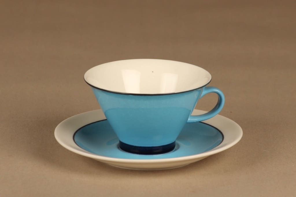 Arabia Harlekin Turkos teekuppi, turkoosi, suunnittelija Inkeri Leivo,