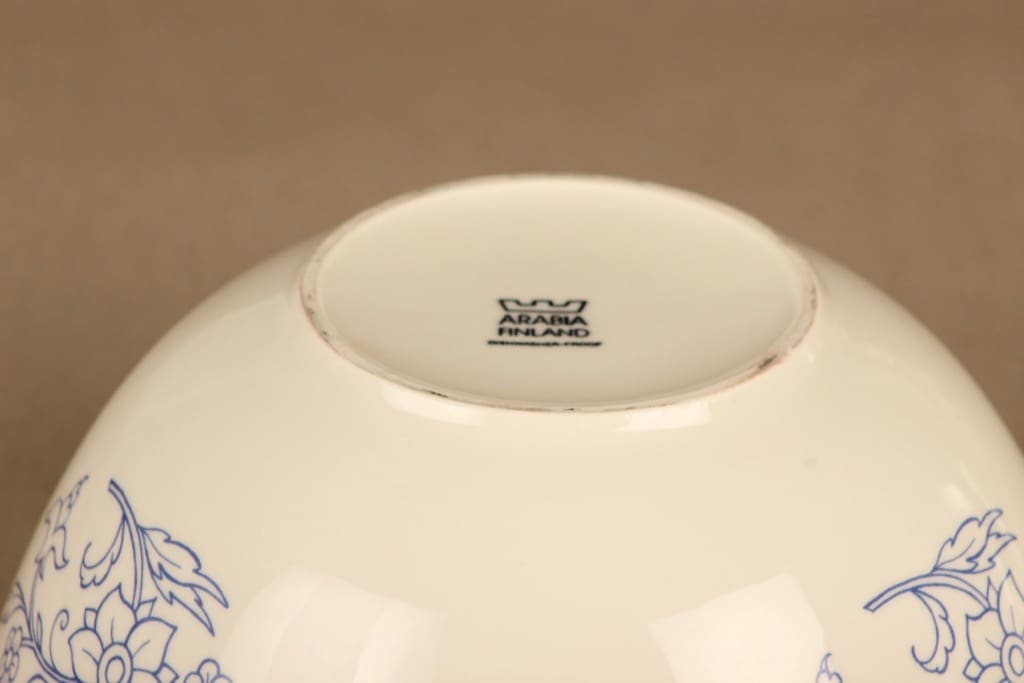 Arabia Sininen keittiö kulho, valkoinen, sininen, suunnittelija Raija Uosikkinen, kukkakoriste kuva 2