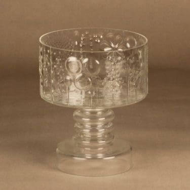 Nuutajärvi Flora kulho, jalallinen, suunnittelija Oiva Toikka, jalallinen, suuri, kukka