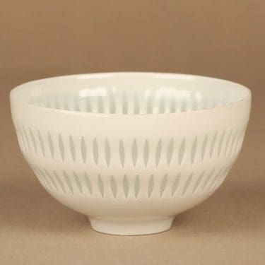 Arabia riisiposliini kulho, valkoinen, suunnittelija Friedl Holzer-Kjellberg, signeerattu