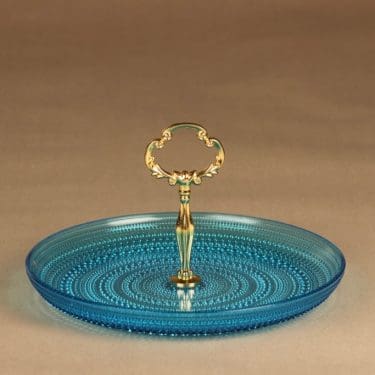 Nuutajärvi Kastehelmi tarjotin, turkoosi, suunnittelija Oiva Toikka,