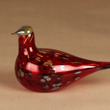 Nuutajärvi lintu , Rubiinilintu, suunnittelija Oiva Toikka, Rubiinilintu, signeerattu